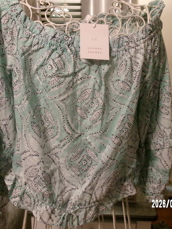 LC Lauren Conrad Tops - NEW Lauren Conrad LC Womens XL Soft Green White Elastic Long Sleeve Crop Top